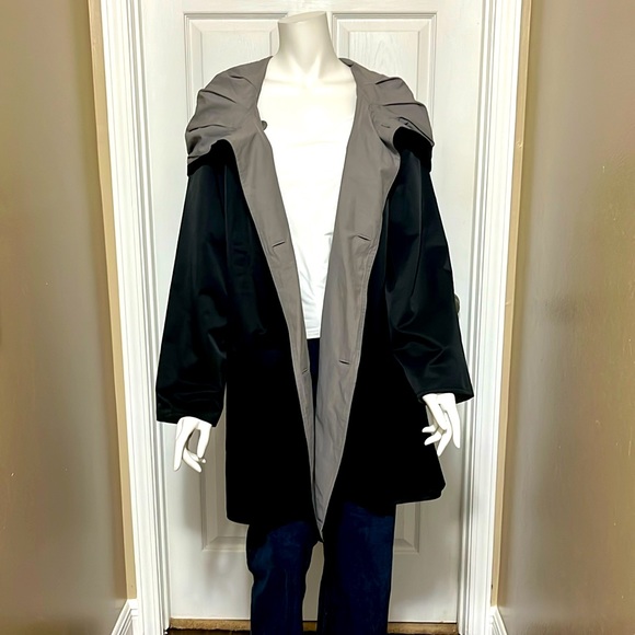 Eileen Fisher Black and Gray Trench Coat - Picture 1 of 6